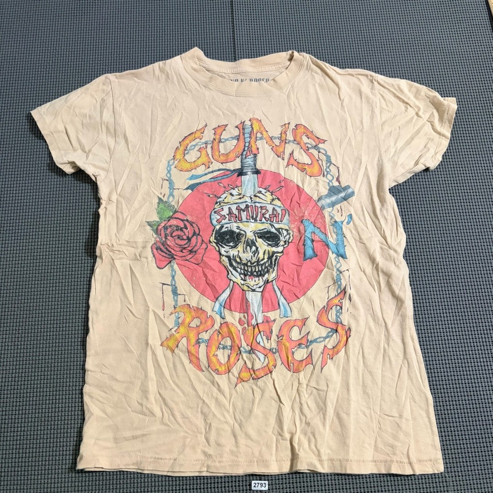Guns N Roses Graphic T-Shirt Tan Skull Samurai Band Tee Size S